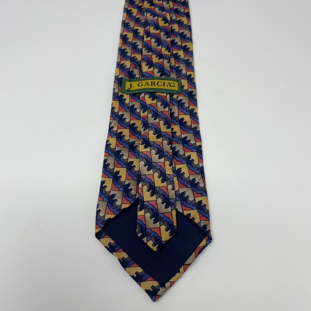 J Garcia 57"x3.5" Tie Mens Red Blue Yellow Geometric 100% Silk Necktie - Picture 3 of 6